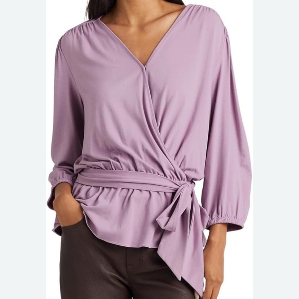 Ralph Lauren Women's Jersey Peplum Blouse Lilac with belt